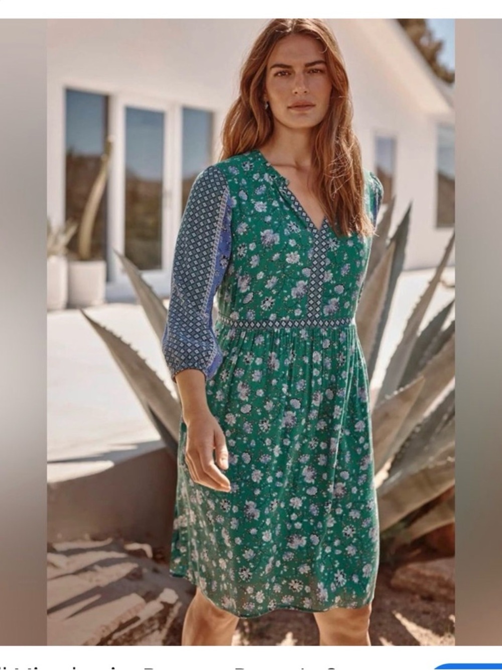 J.Jill knee length Green Boho V-Neck cottage core Dress lightweight cool